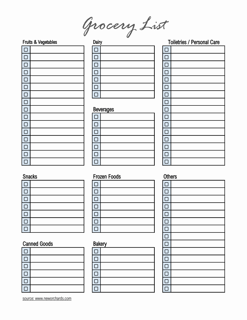 Grocery List Template | Downloadable in Excel