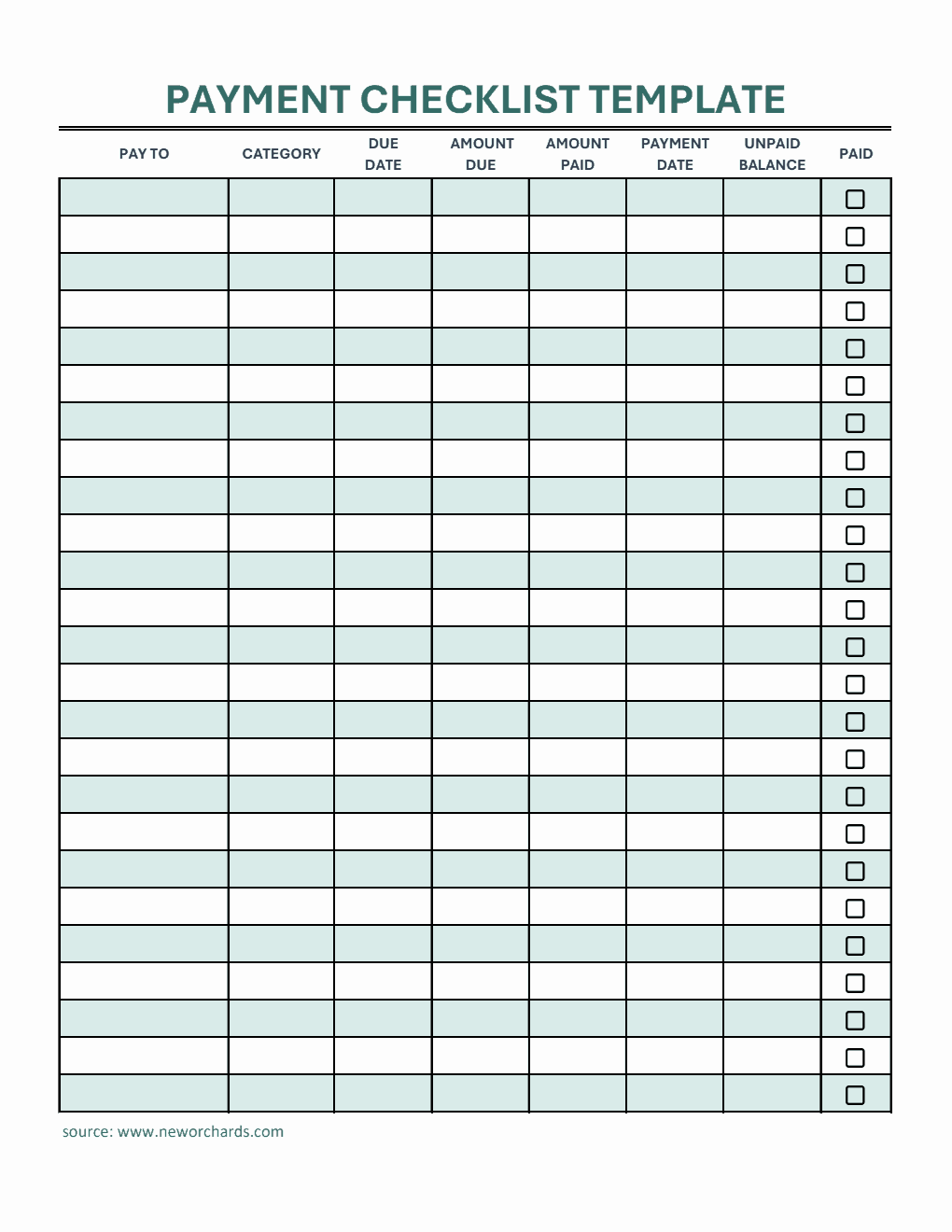 Downloadable Payment Checklist Template Excel