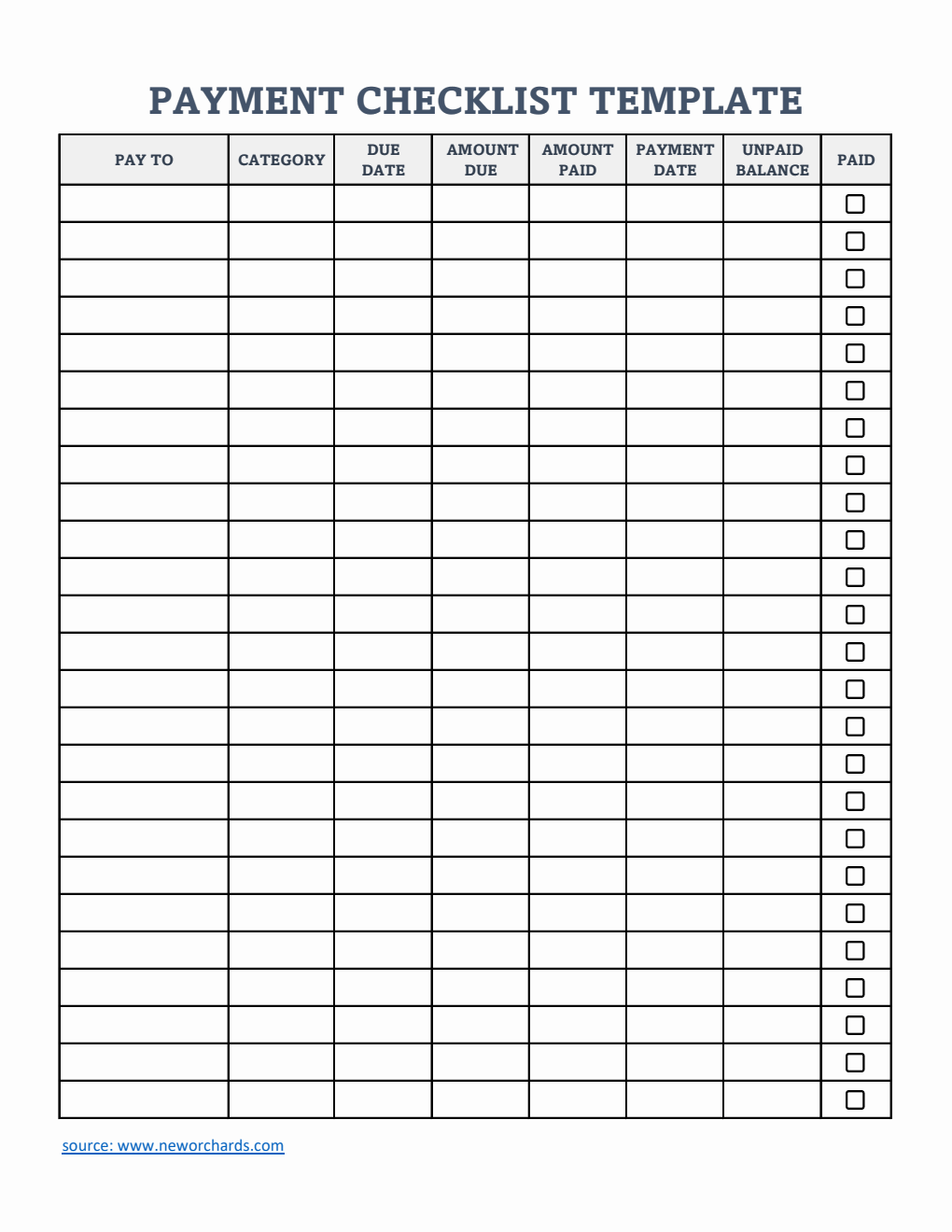 Editable Bill Pay Checklist Template Excel