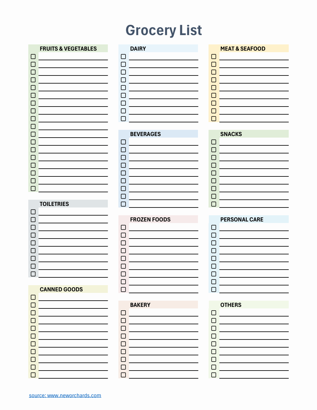 Free Editable Grocery List Template in Excel