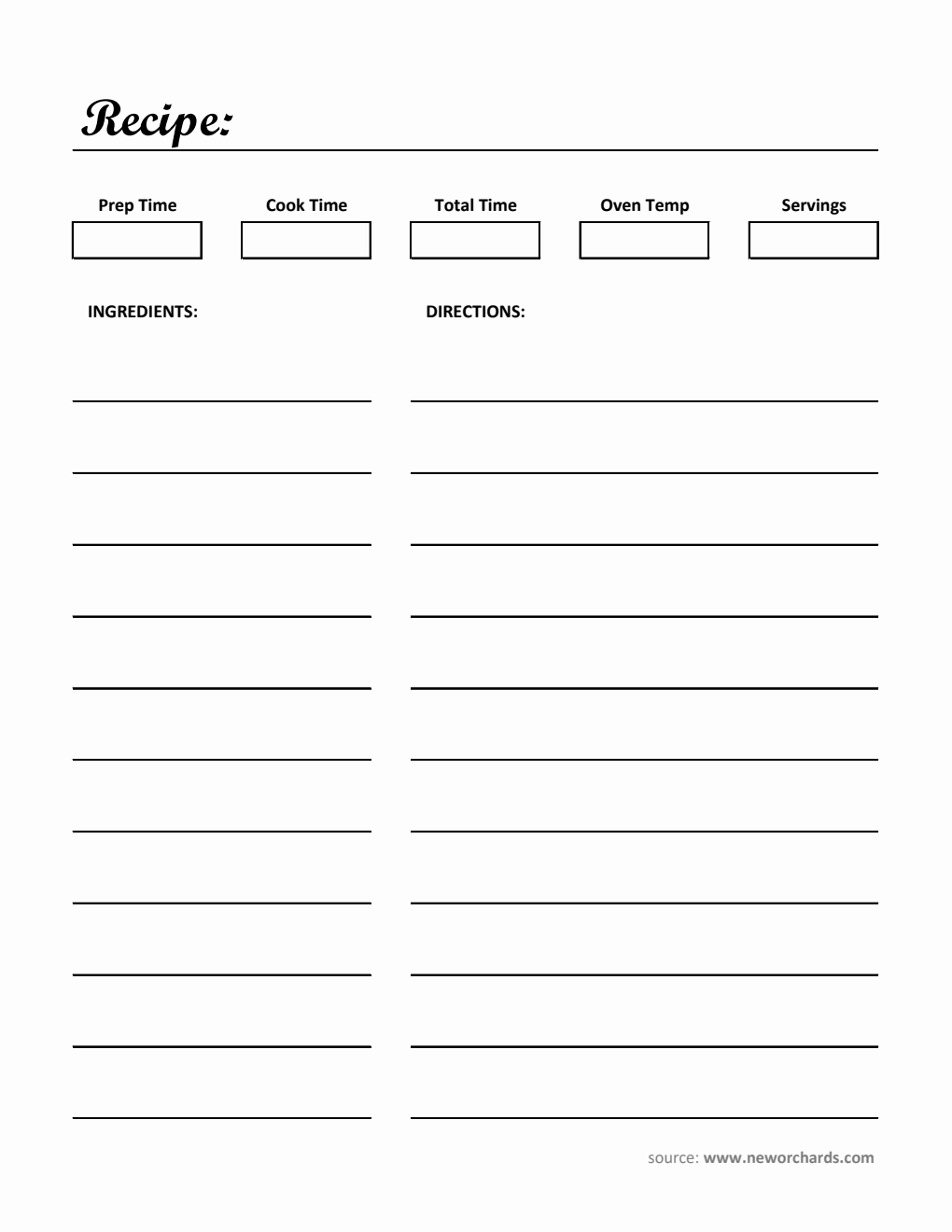 Editable Recipe Card Template - Excel