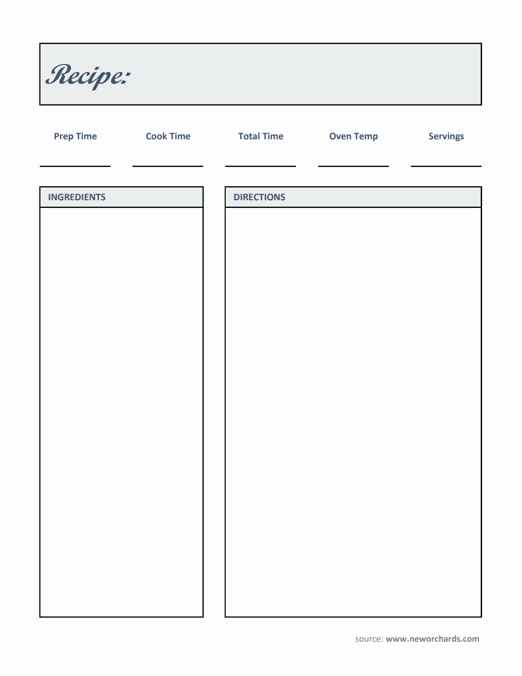 Editable Recipe Card Template - Excel