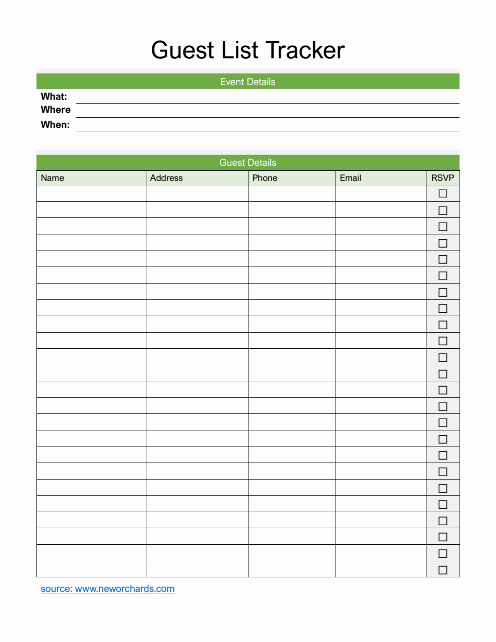 Free Editable Event Guest List Template (PDF)