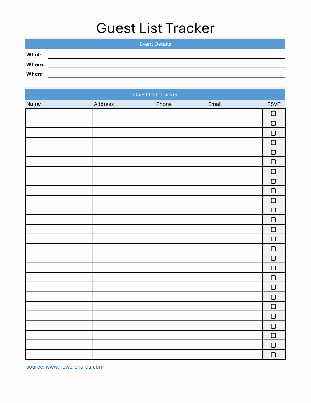 Free Customizable Event Guest List Template (Excel)