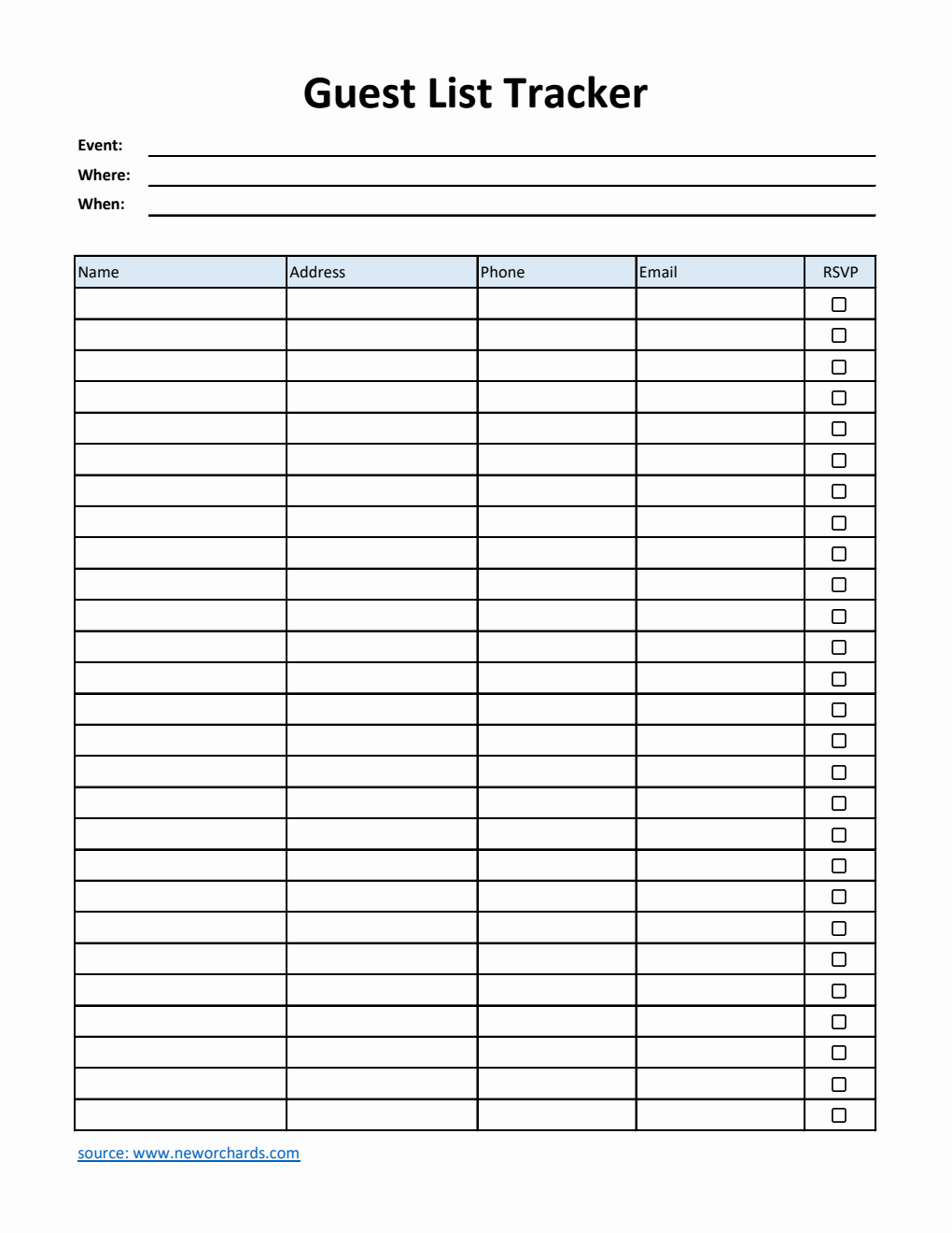 Free Simple Event Guest List Template (Excel)