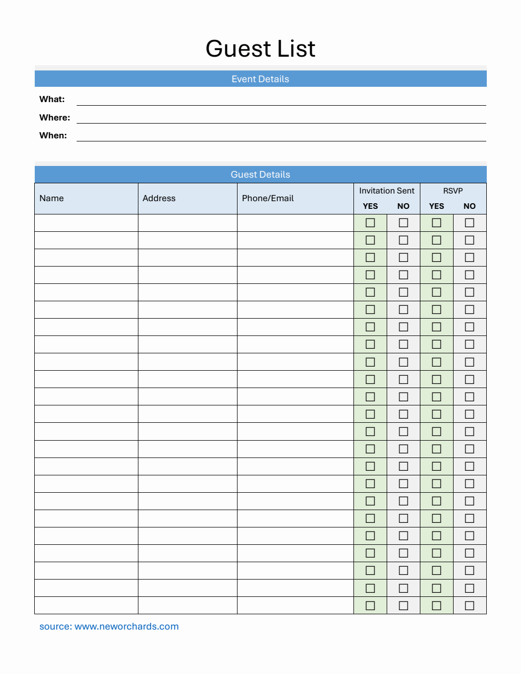 Event Guest List Tracker | Free Word Template Download