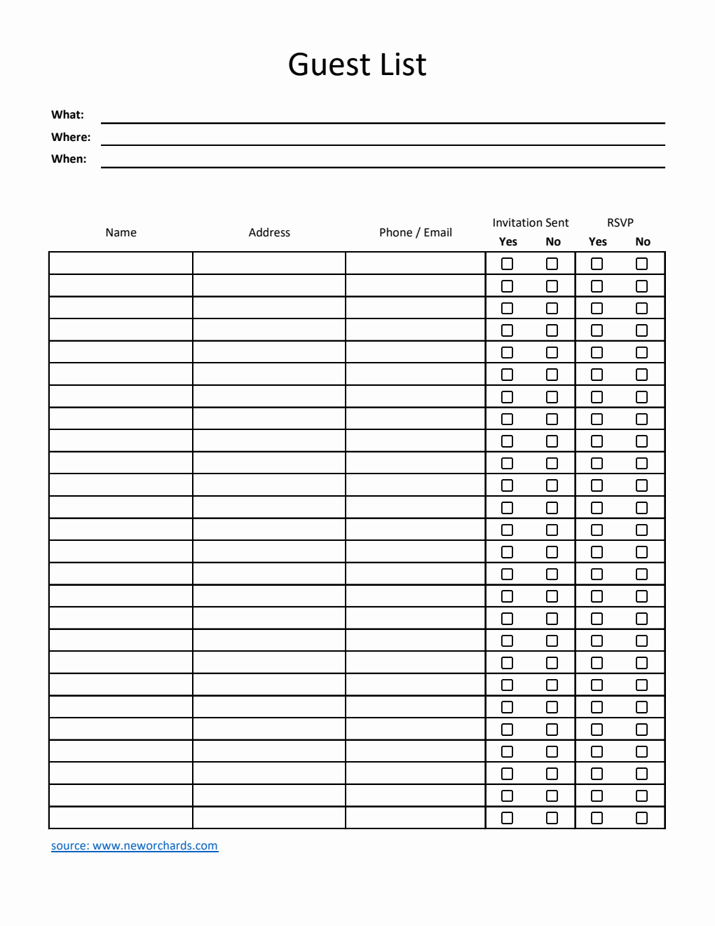 Printable Event Guest List Tracker | Free Excel Template Download