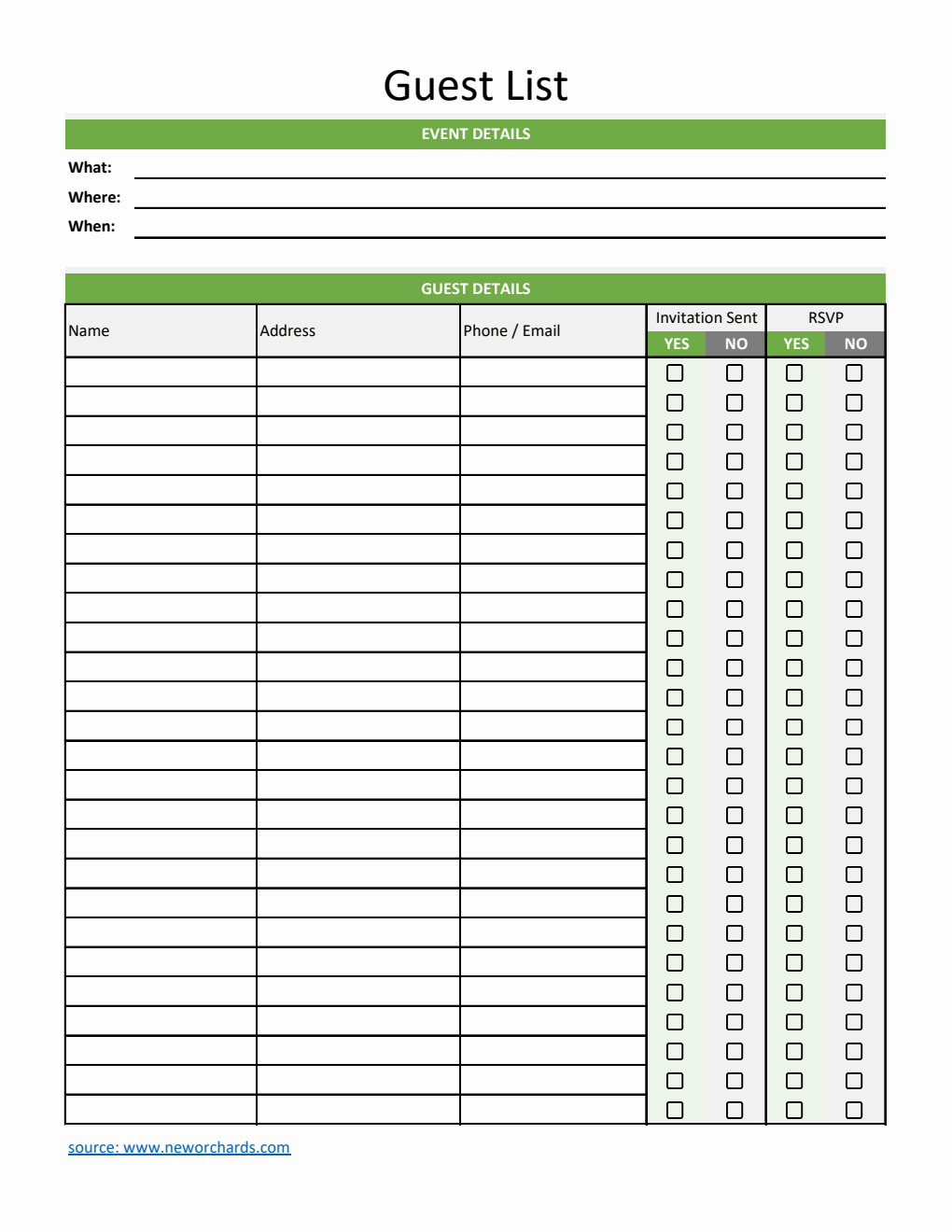 Customizable Event Guest List Tracker | Free Excel Template Download