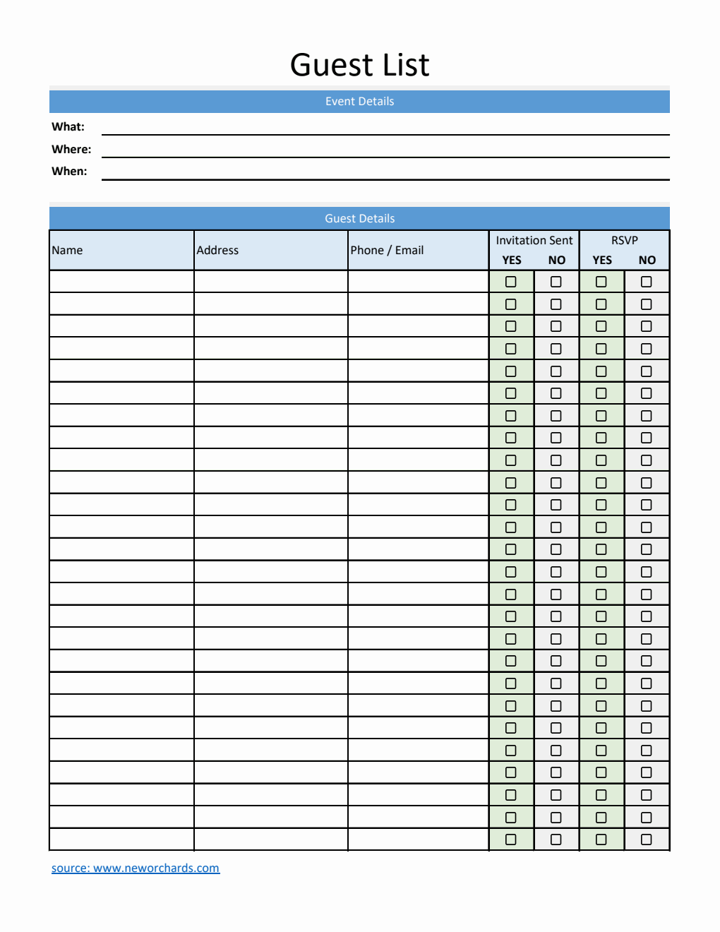  Event Guest List Tracker | Free Excel Template Download