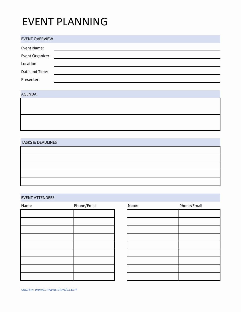 Editable Event Planner Template Excel