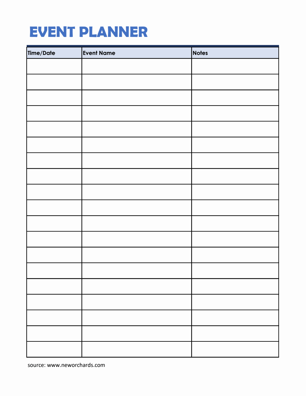 Simple Event Schedule Planner Template Excel