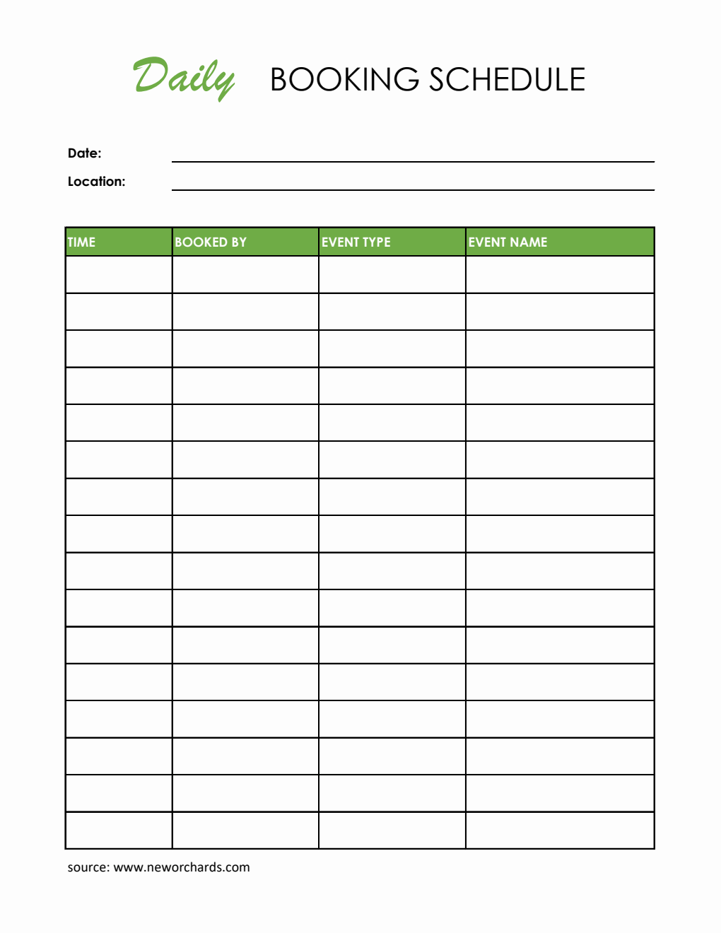Daily Event Schedule Planner Template Excel