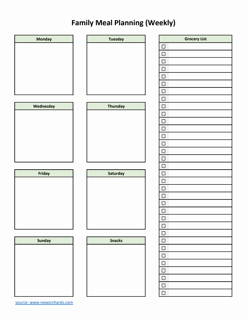 Family Meal Planning Template | Edit in Excel