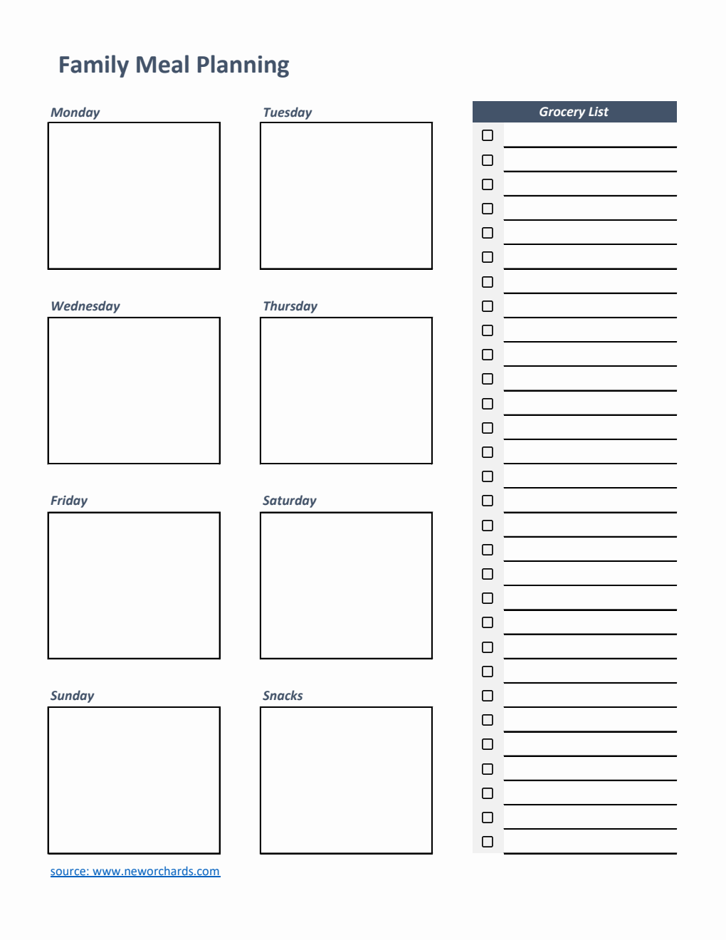Family Meal Planning Template | Print in Excel