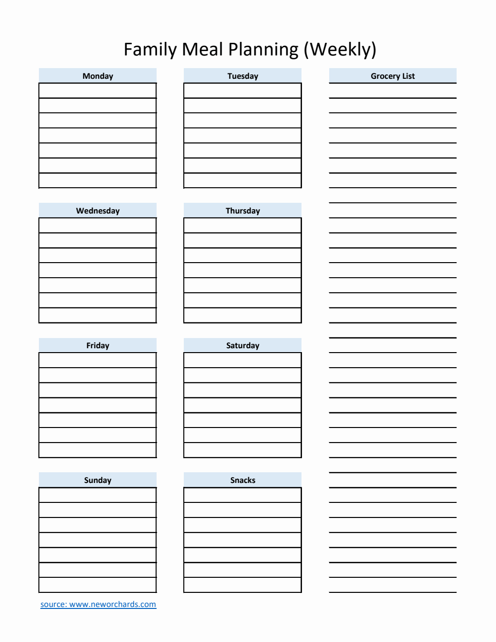 Family Meal Planning Template | Customize in Excel