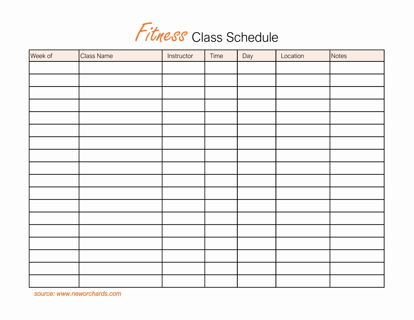   Fitness Class Schedule Template in Excel