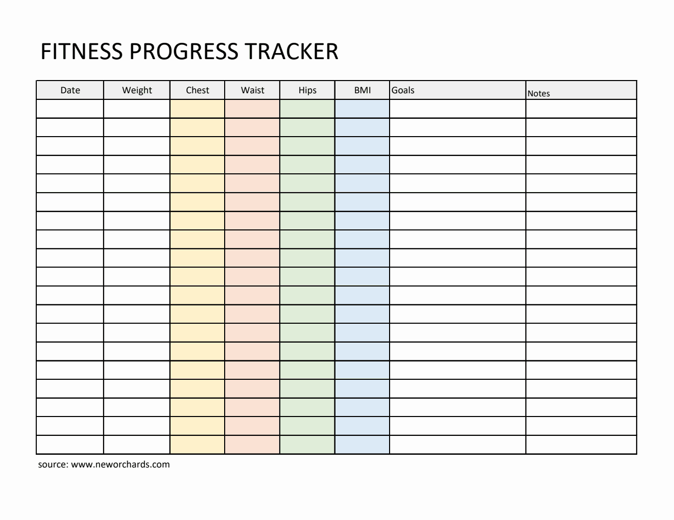 Free  Fitness Progress Tracker (Excel)
