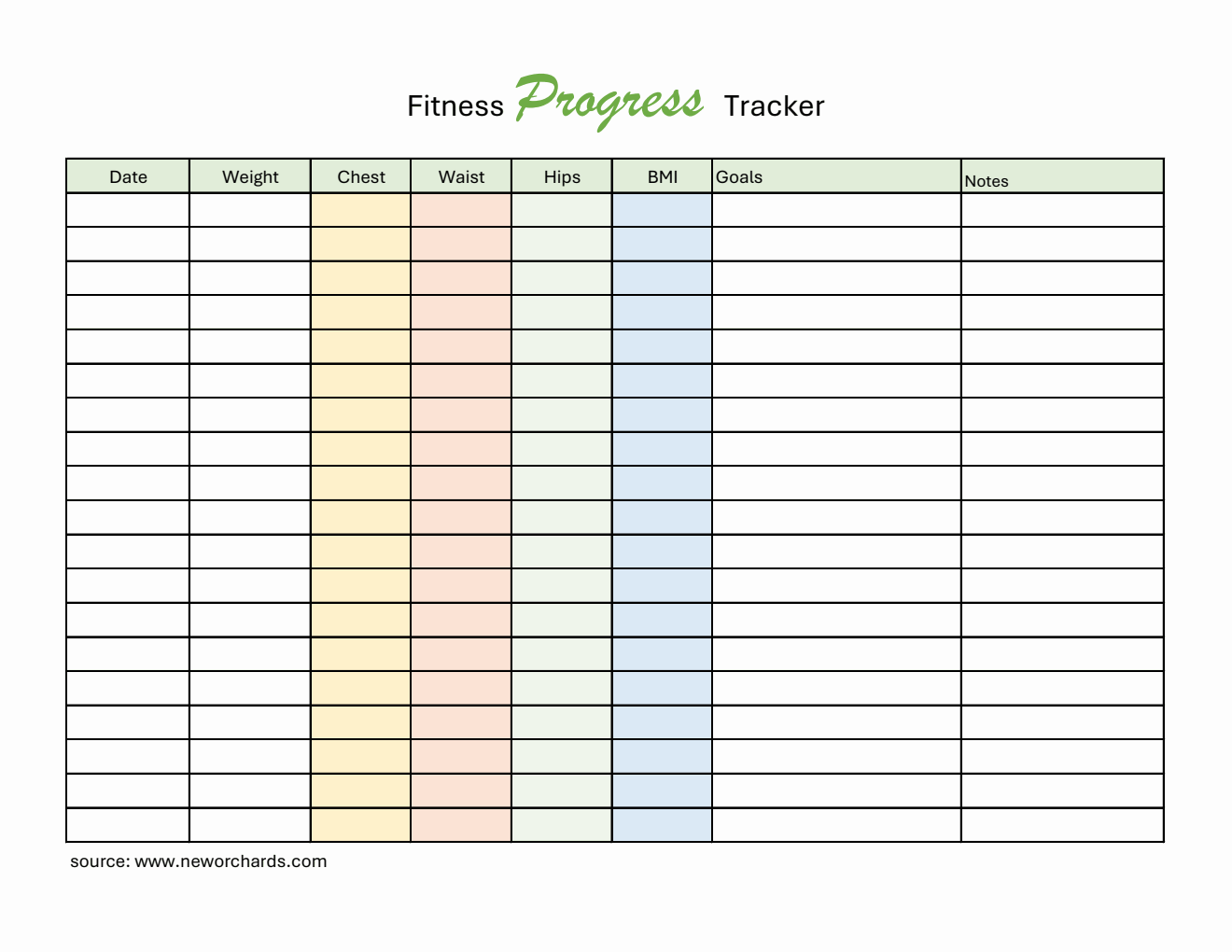 Free Editable Fitness Progress Tracker (Excel)