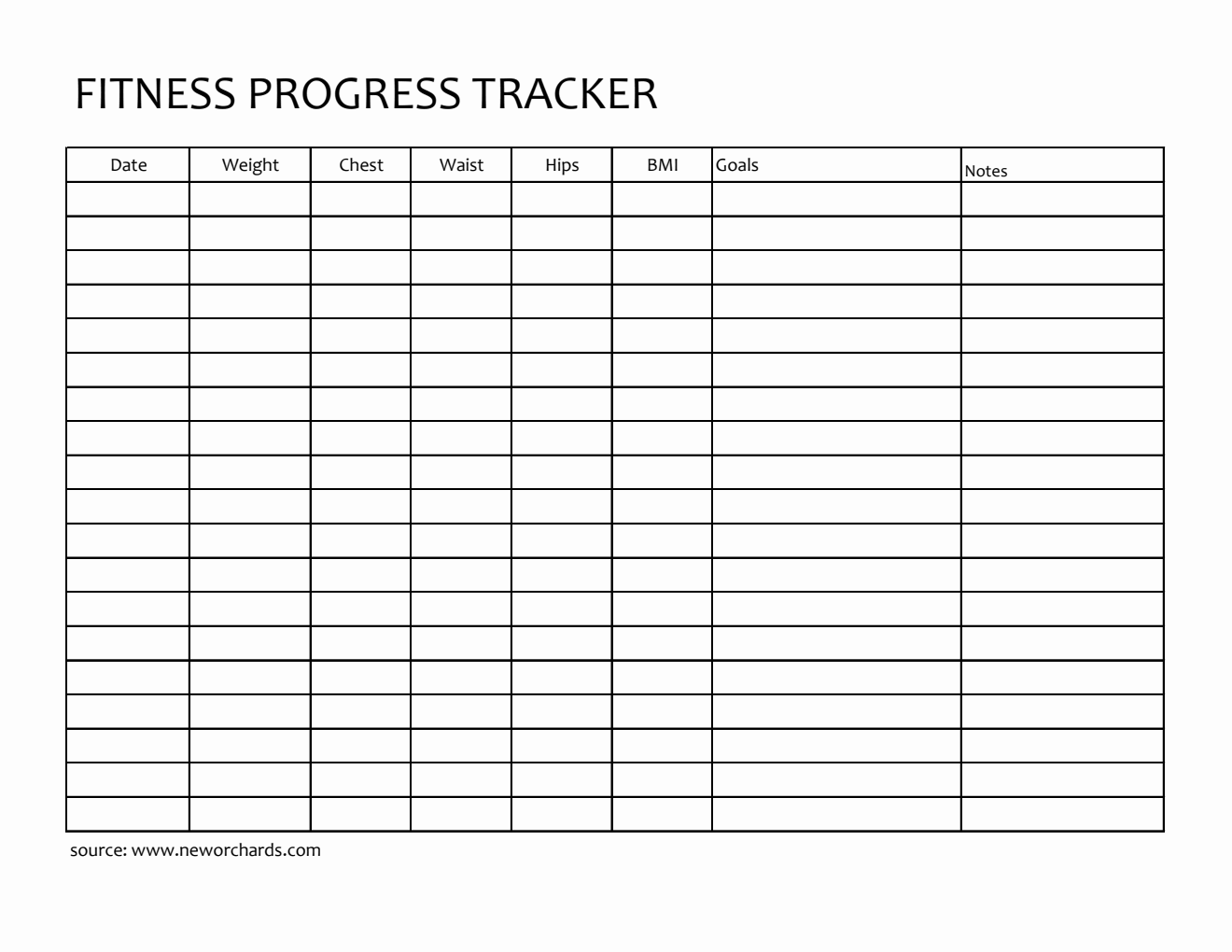 Free Printable Fitness Progress Tracker (Excel)