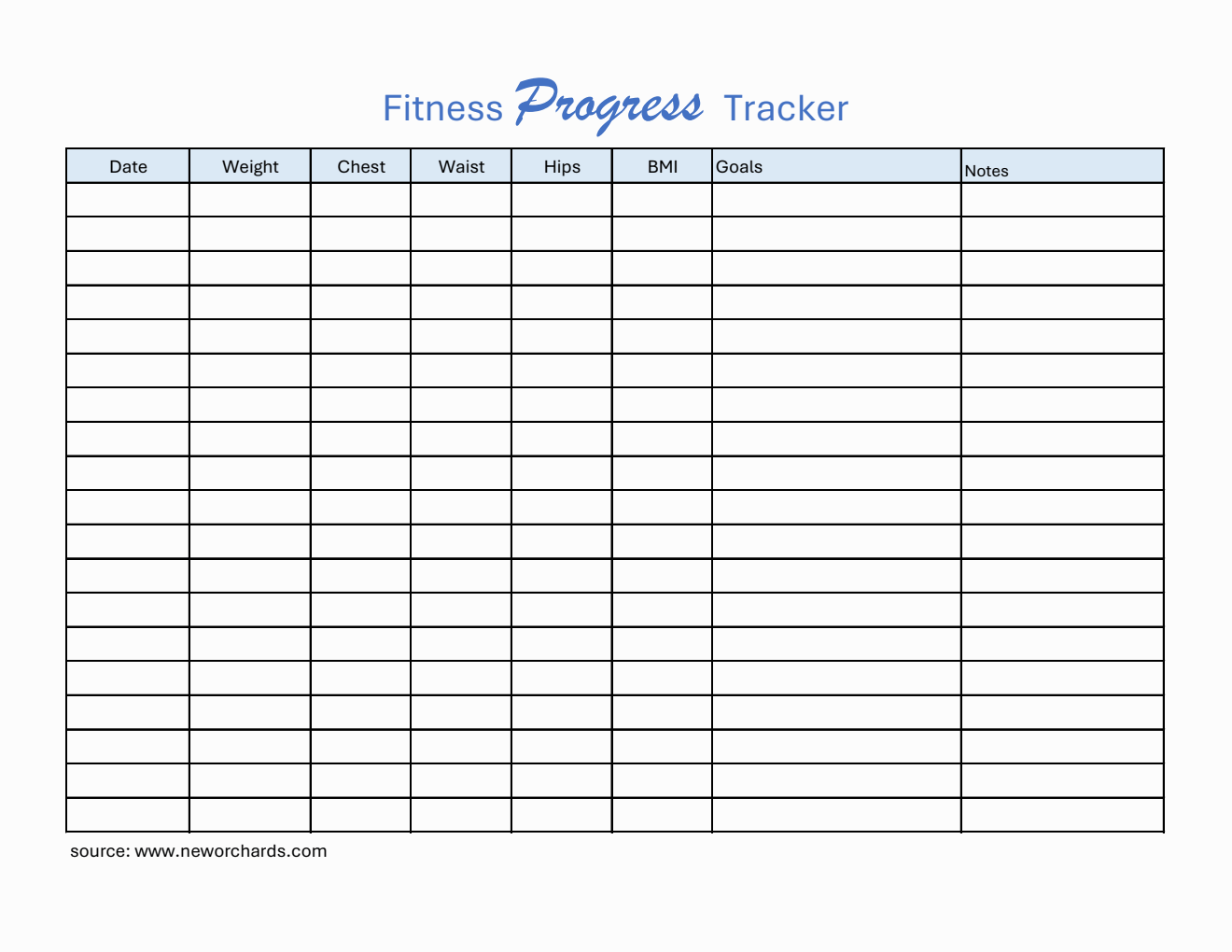 Free Basic Fitness Progress Tracker (Excel)