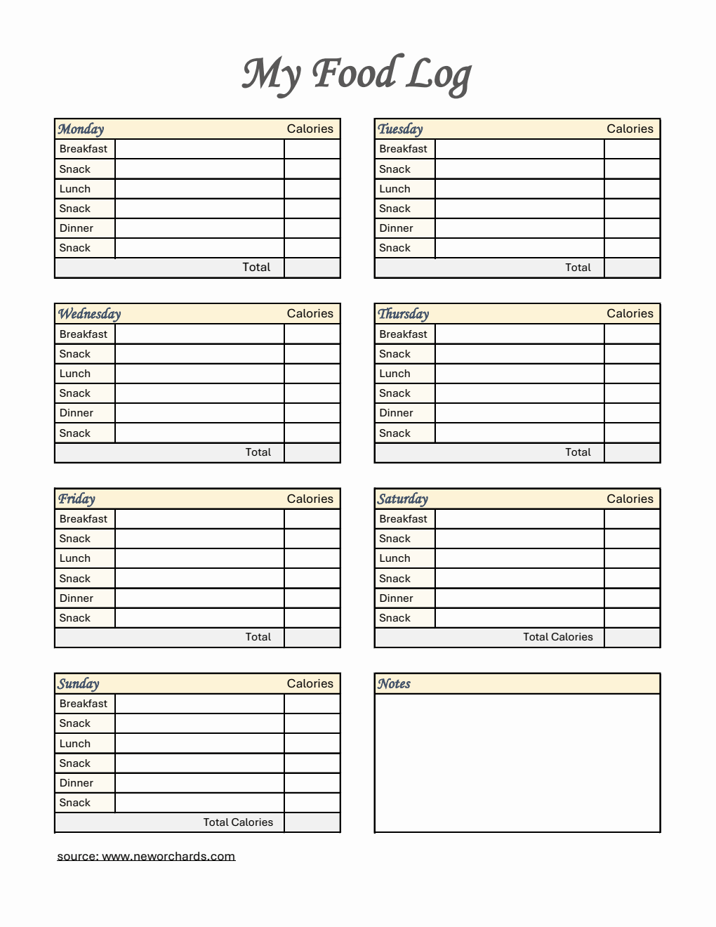 Food Log Template in Excel