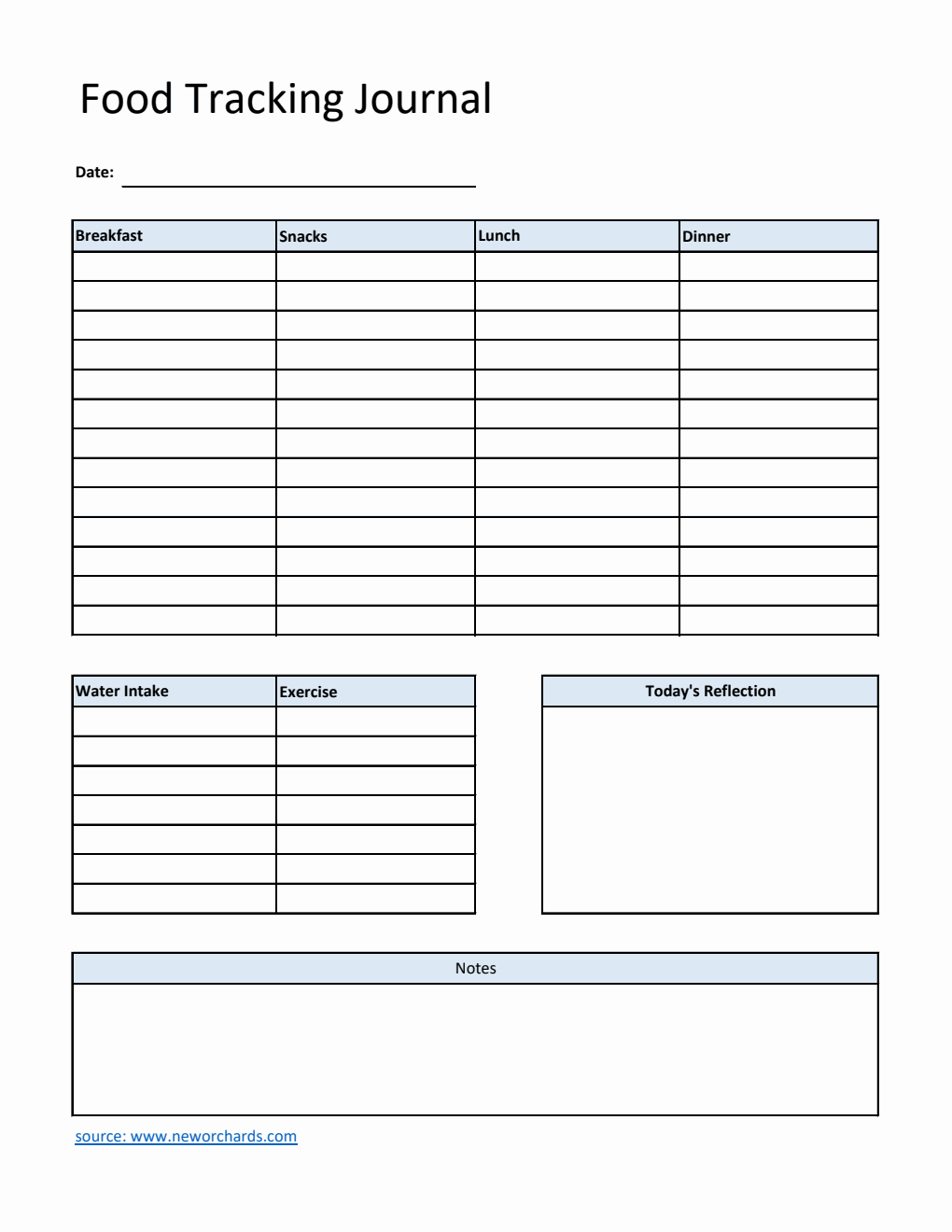 Food Tracking Journal Template Excel (Basic)