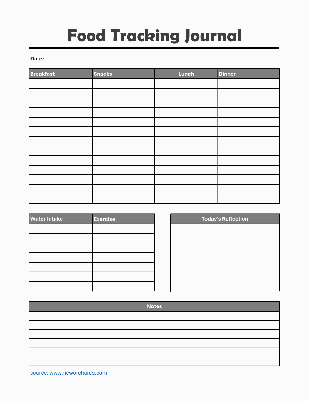 Food Tracking Journal Template Excel (Striped)