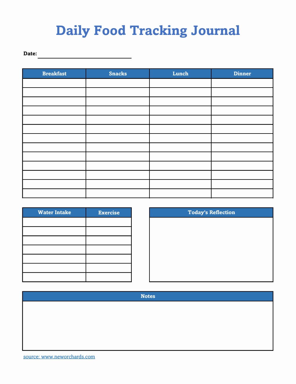 Food Tracking Journal Template Excel (Blue)