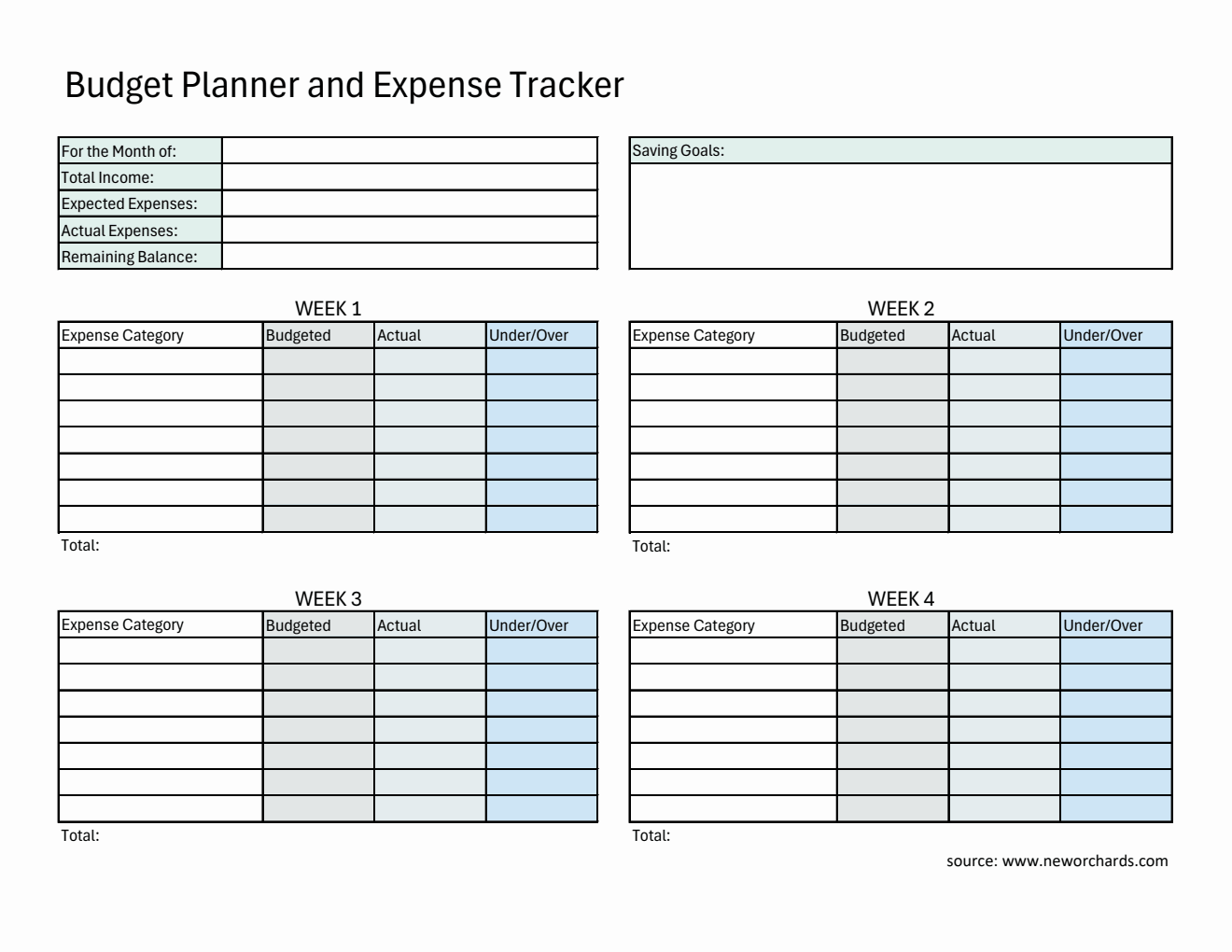 Free  Budget Planner and Expense Tracker in Excel