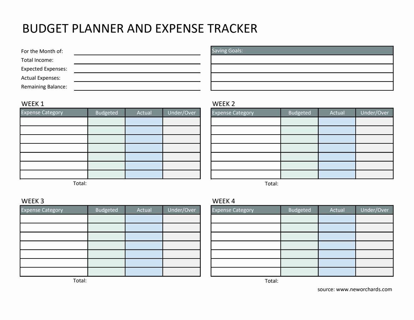 Free Bordered Budget Planner and Expense Tracker in Excel