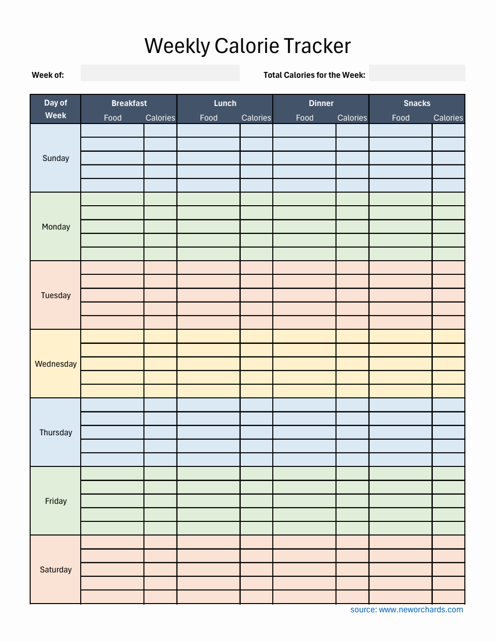 Free Downloadable Calorie Tracker Spreadsheet
