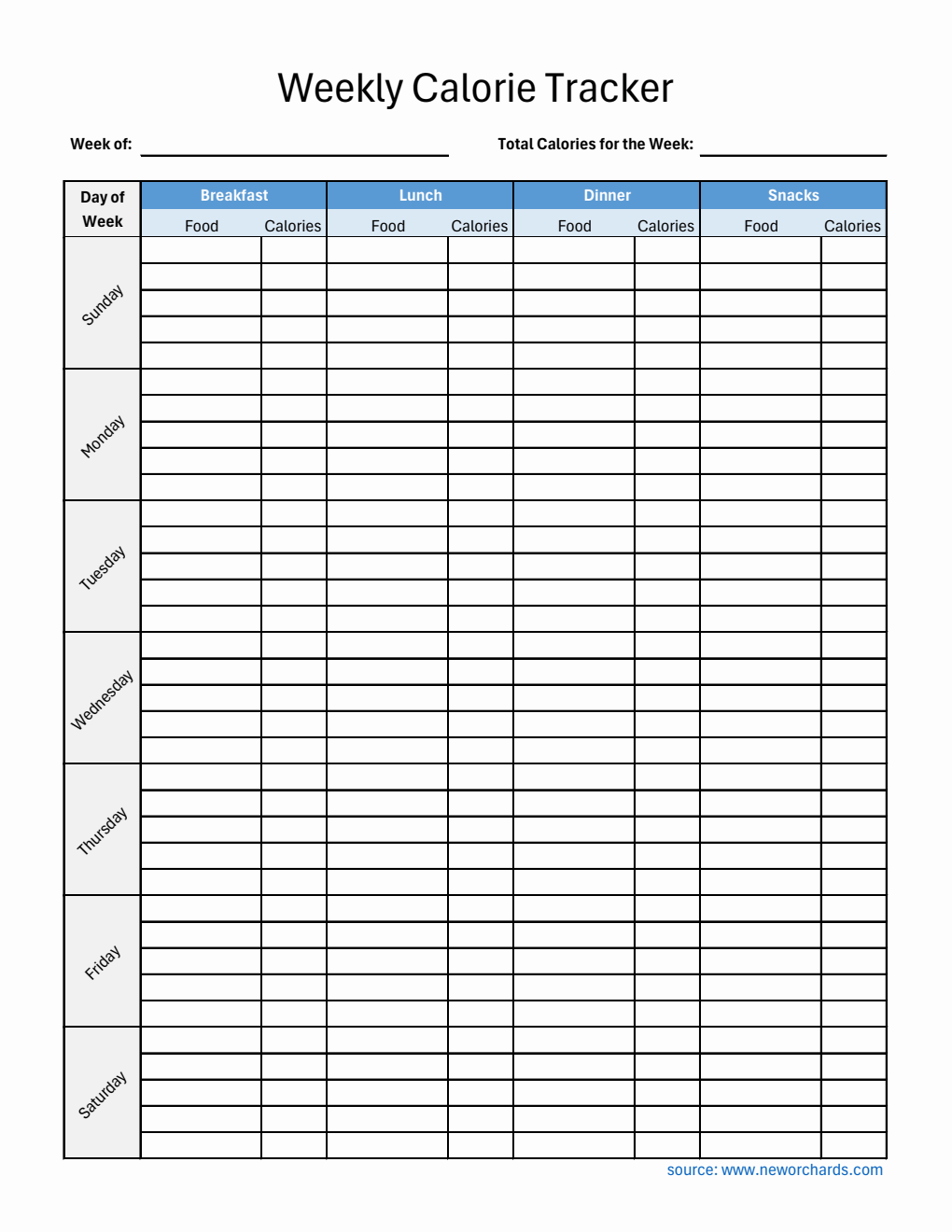 Free Basic Calorie Tracker Spreadsheet
