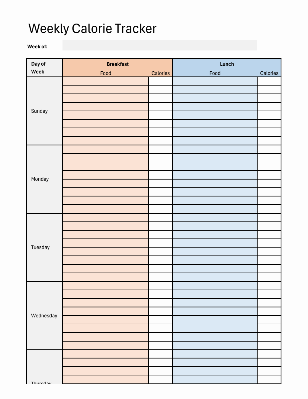 Free  Calorie Tracker Spreadsheet