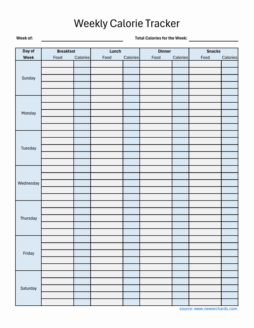 Free Simple Calorie Tracker Spreadsheet