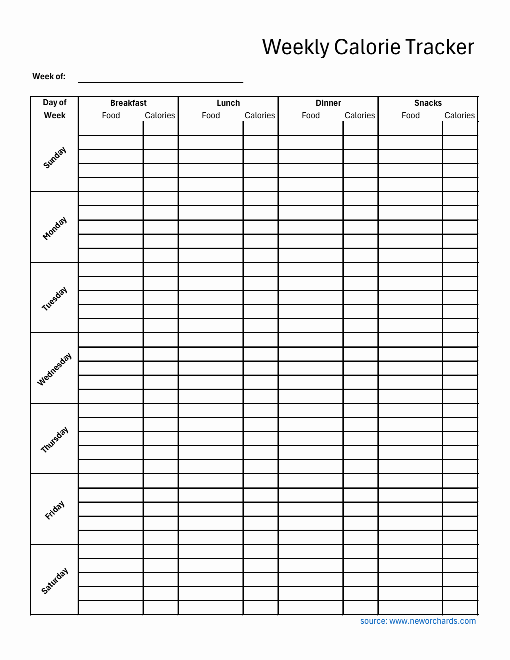 Free Printable Calorie Tracker Spreadsheet