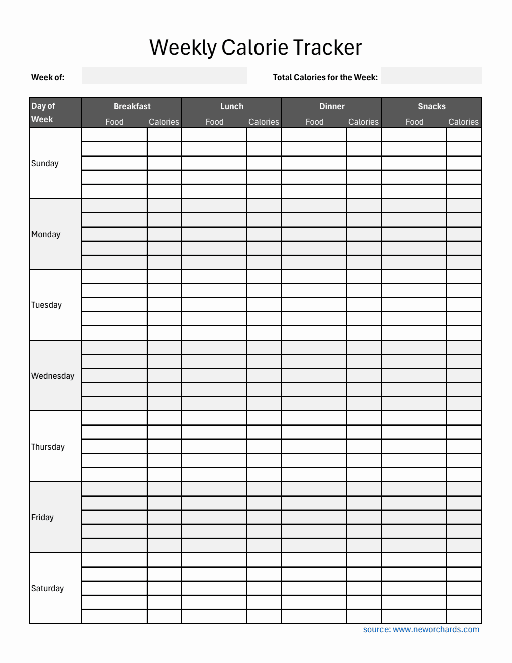 Free Striped Calorie Tracker Spreadsheet
