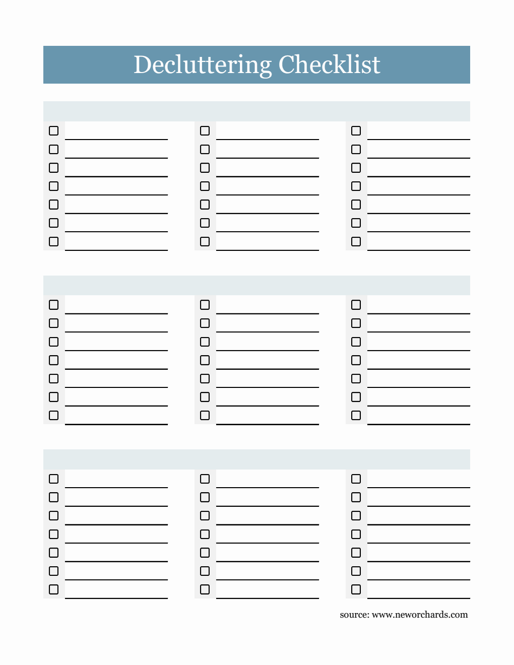 Decluttering Checklist Template in Excel (Customizable)