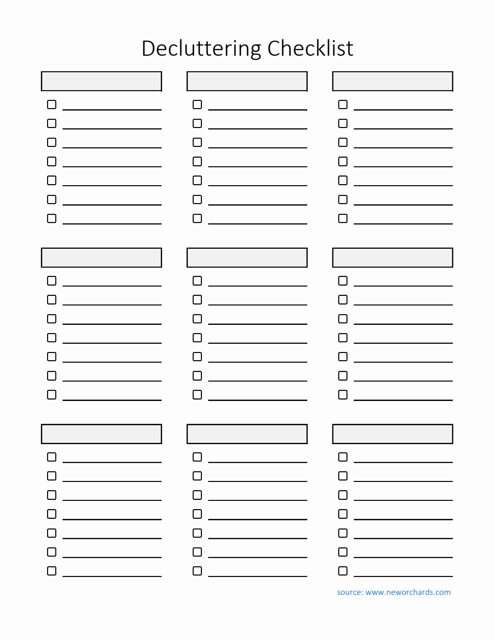 Decluttering Checklist Template in Excel (Printable)