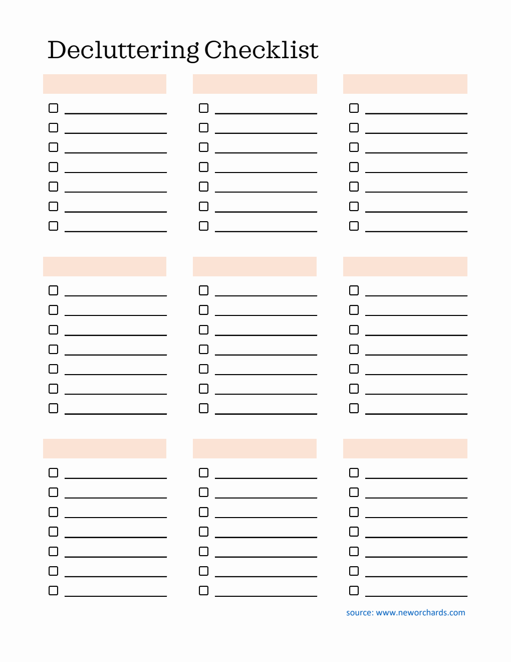 Decluttering Checklist Template in Excel (Simple)