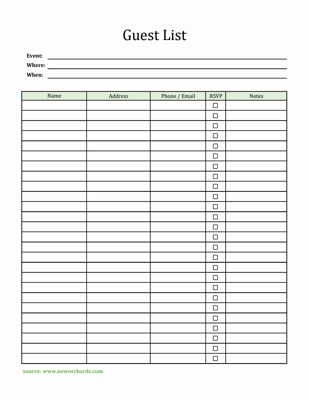 Guest List Template | 100% Customizable in Excel