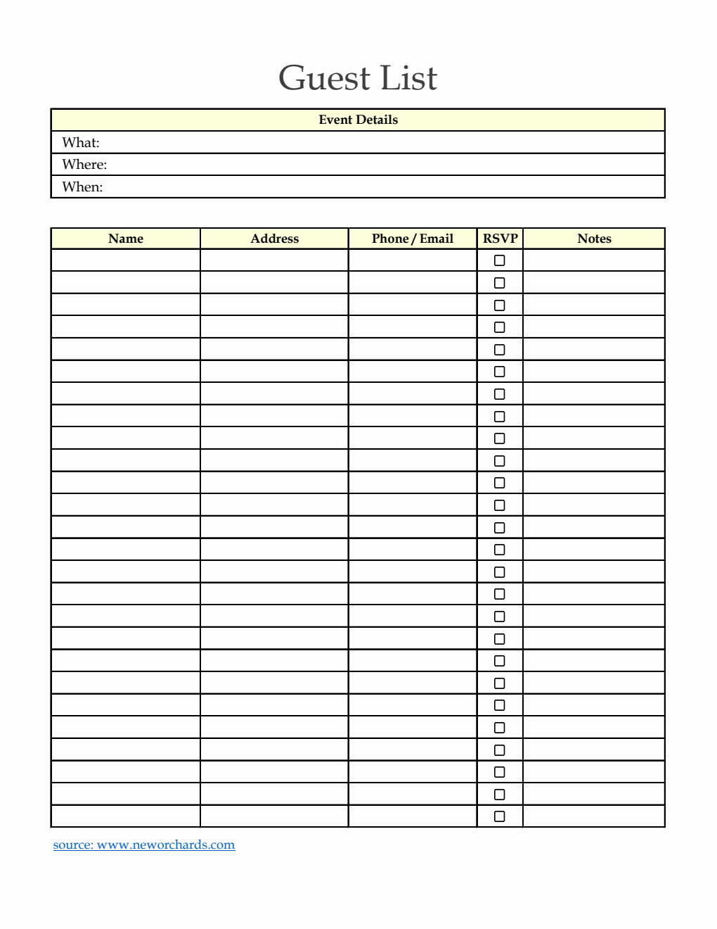 Guest List Template | 100% Simple in Excel