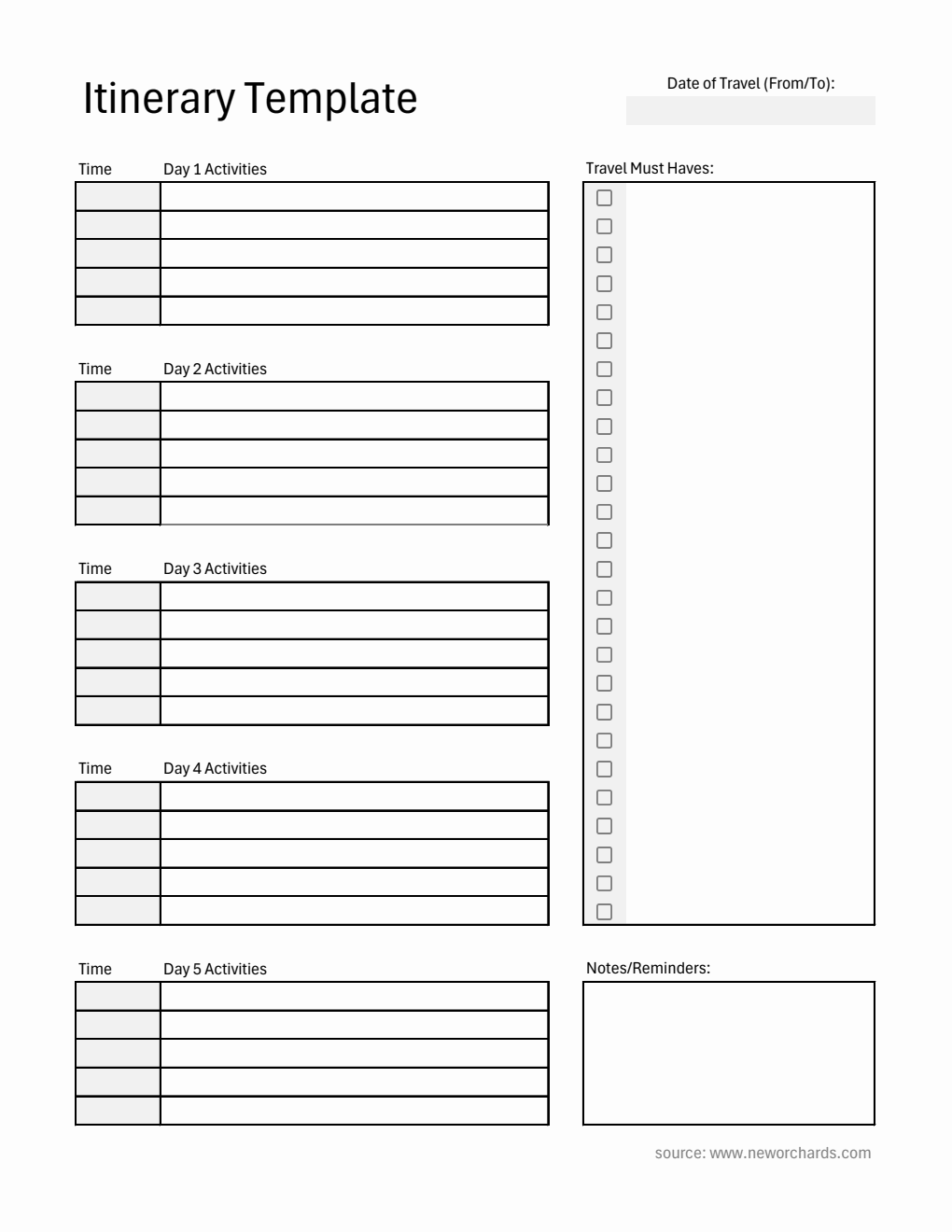  Itinerary Template (Excel)