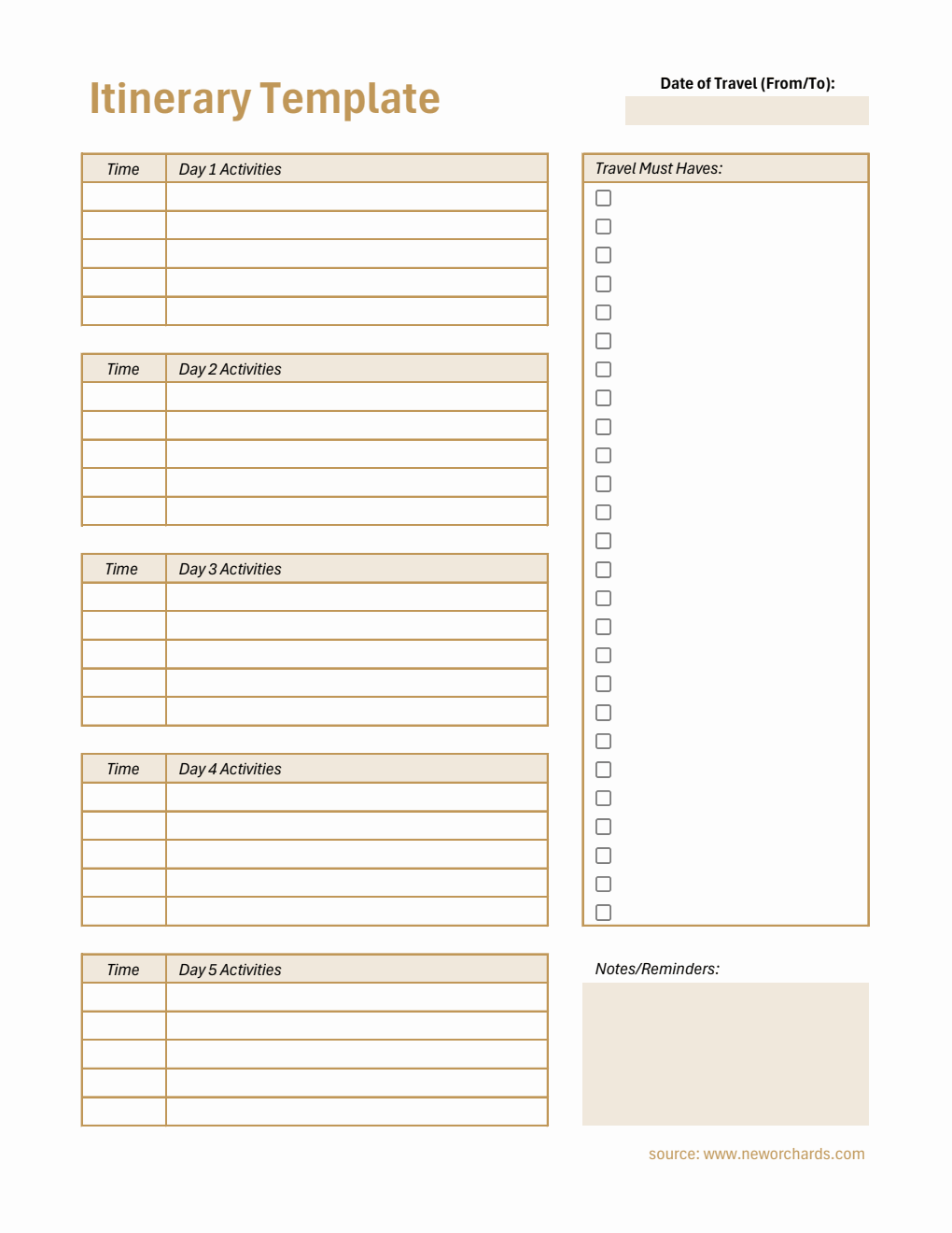 Customizable Itinerary Template (PDF)