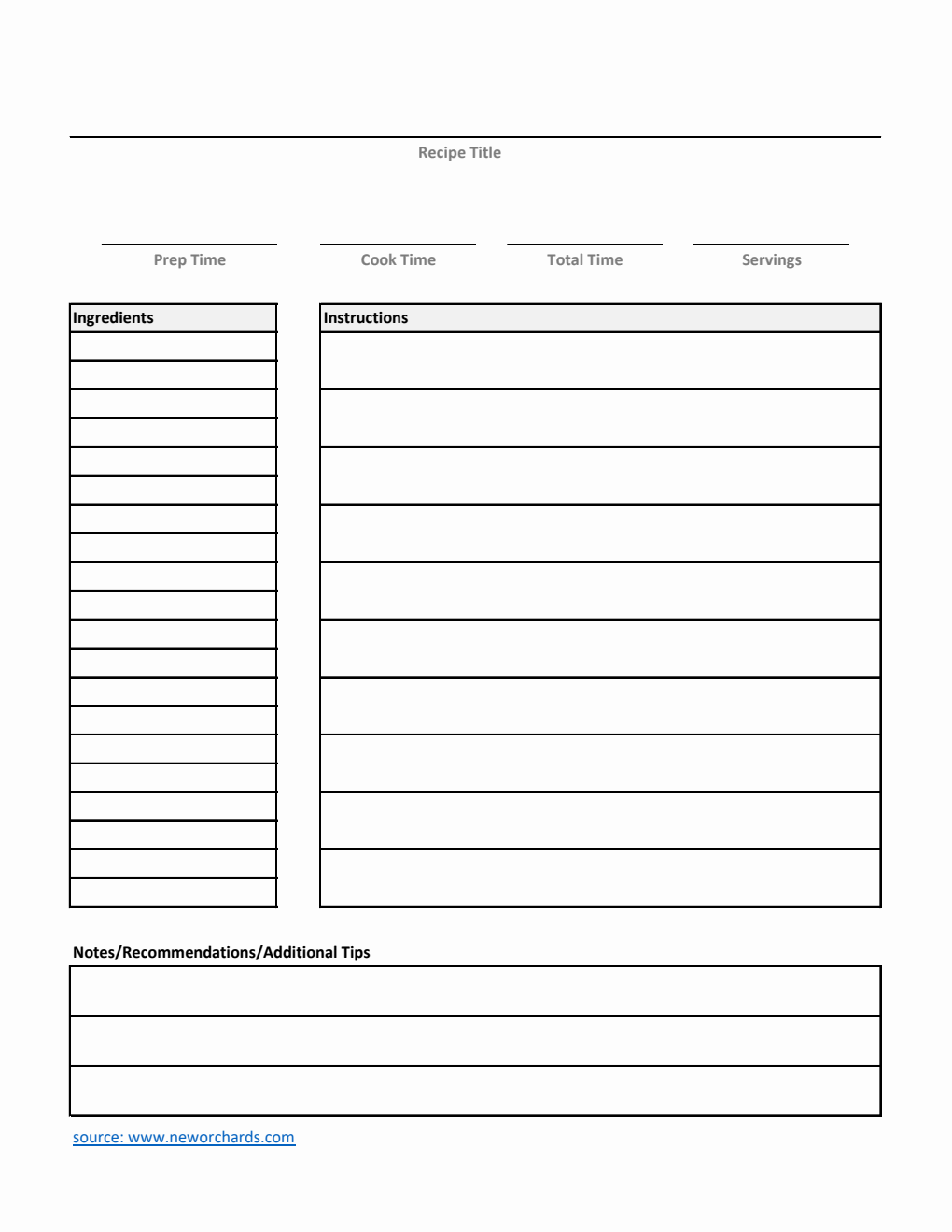 Recipe Card | Free to Download in Excel (Printable)