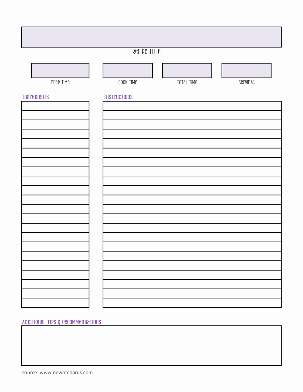 Recipe Card | Free to Download in Excel (Downloadable)