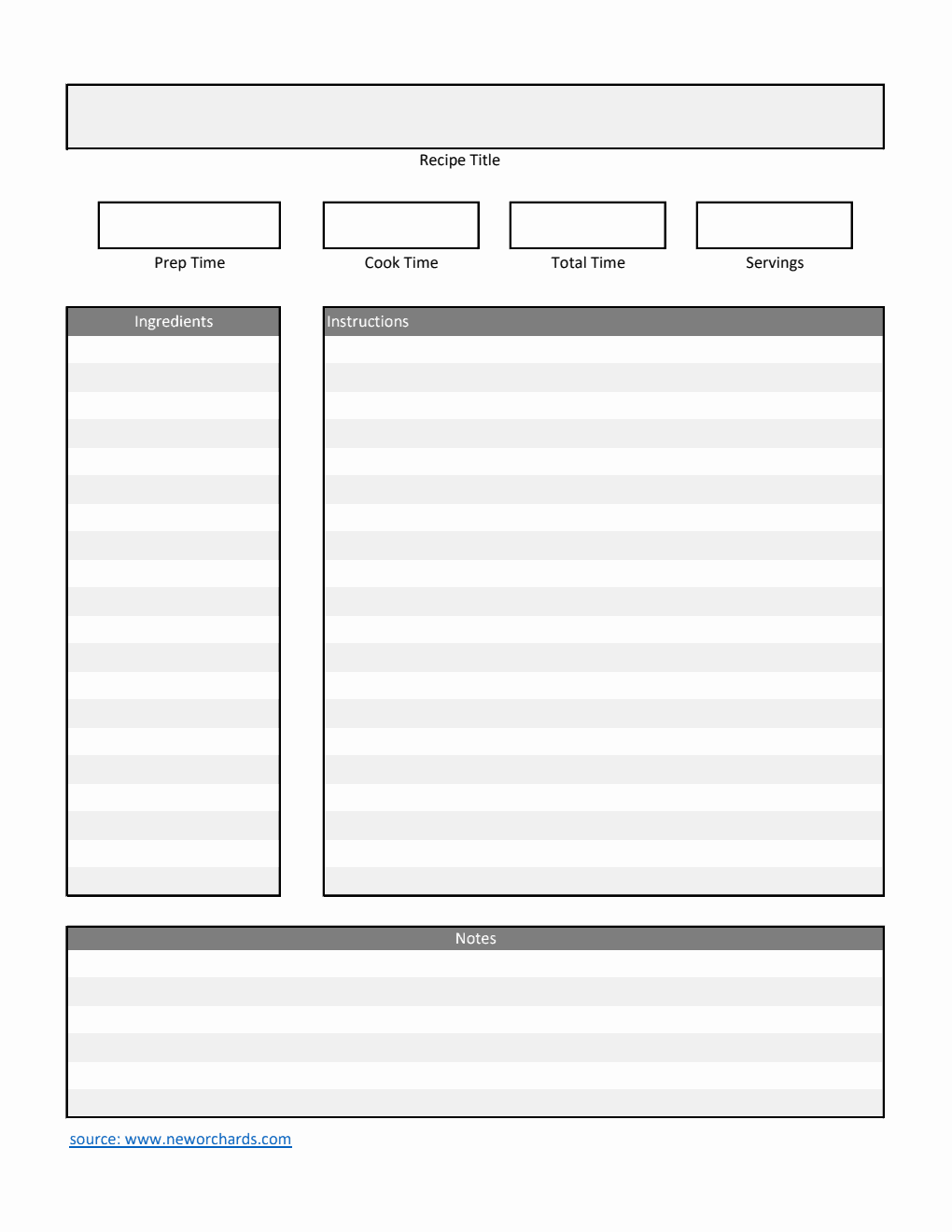 Recipe Card | Free to Download in Excel (Striped)