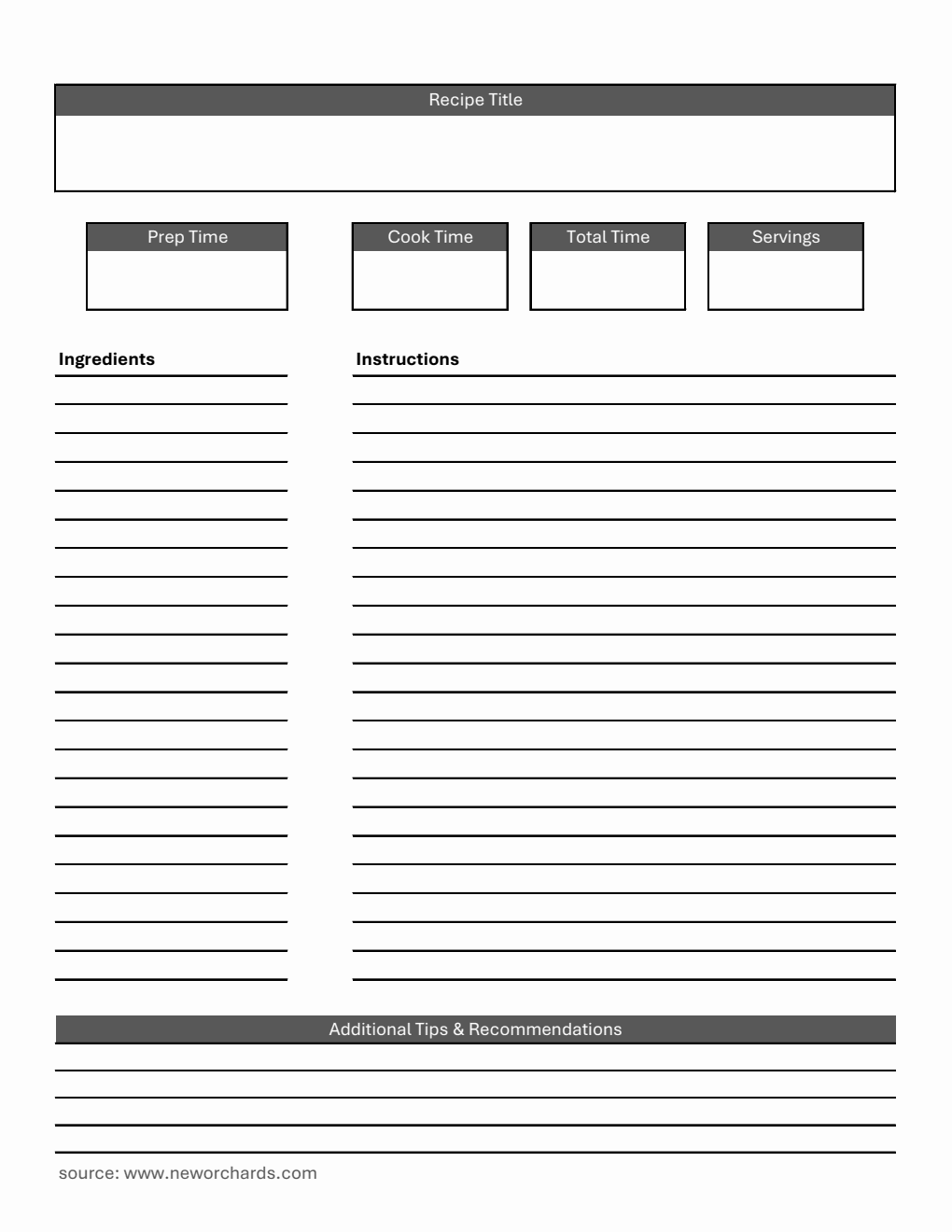 Recipe Card | Free to Download in Excel (Basic)