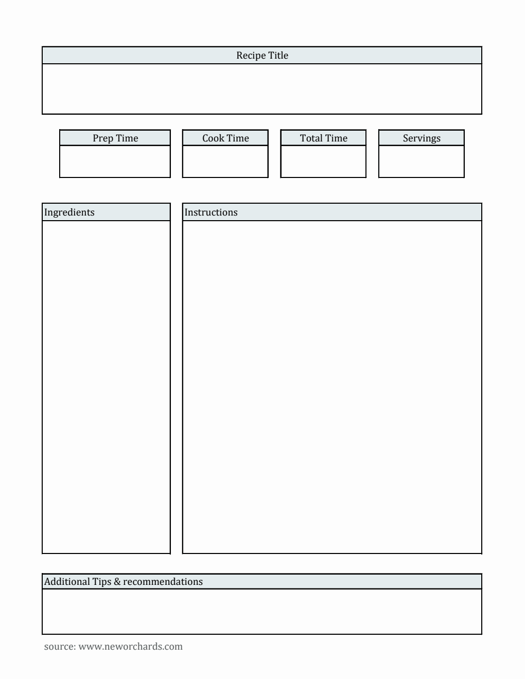 Recipe Card | Free to Download in Excel (Simple)