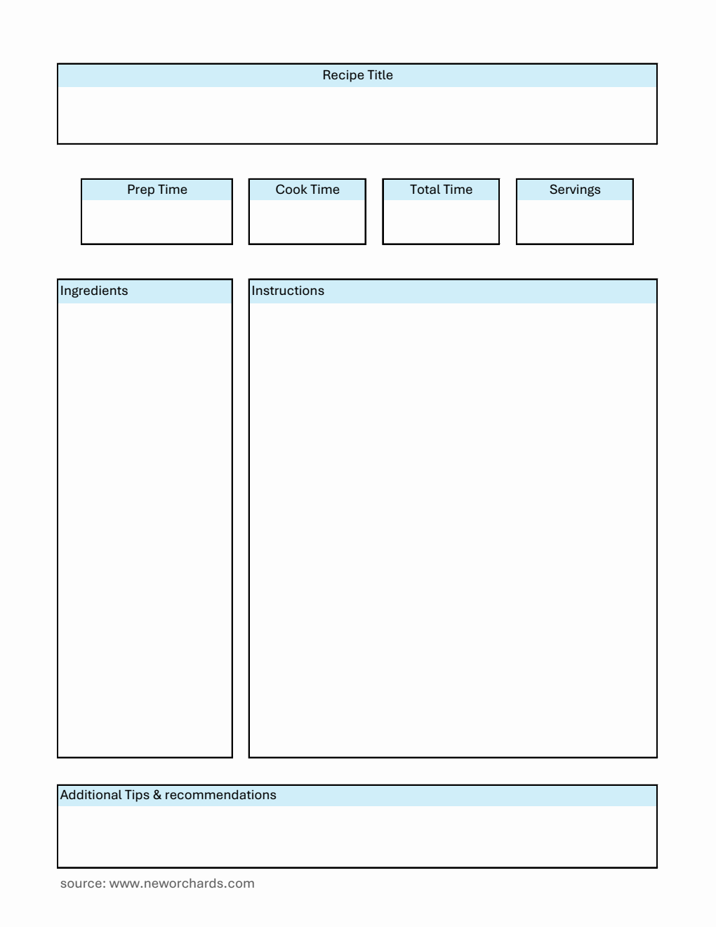Recipe Card | Free to Download in Excel (Blue)