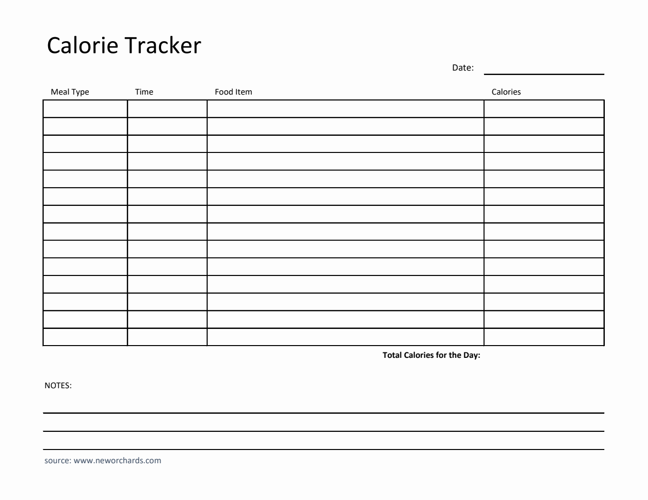 Free Printable Calorie Tracker in Excel (Simple)